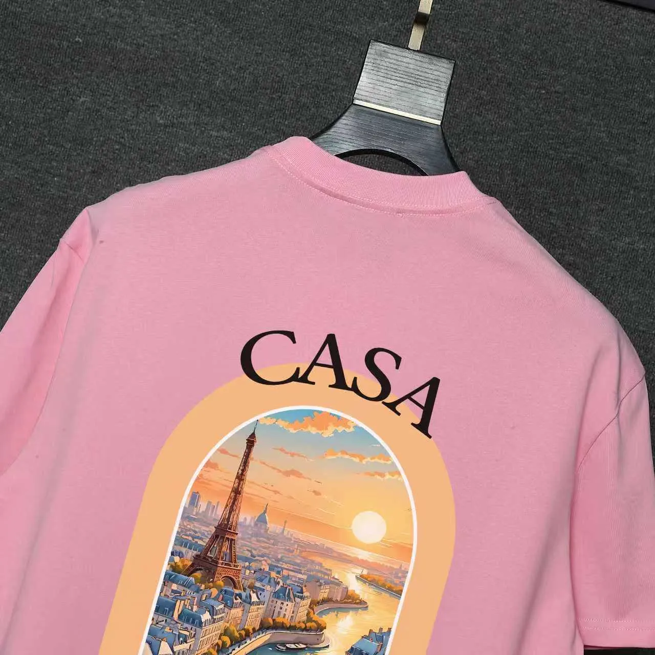 26ss CASABLANCA original printing process short-sleeved T-shirt original development using high-density double yarn pure cotton fabric upper body soft and comfortable color Black White Dark Green color Orange Pink Blue Royal Blue color cigarette powder 8 colors Sizes S M L XL